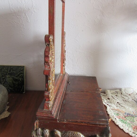 Antique Wood Vanity Mirror and Box - Picture 8 of 8